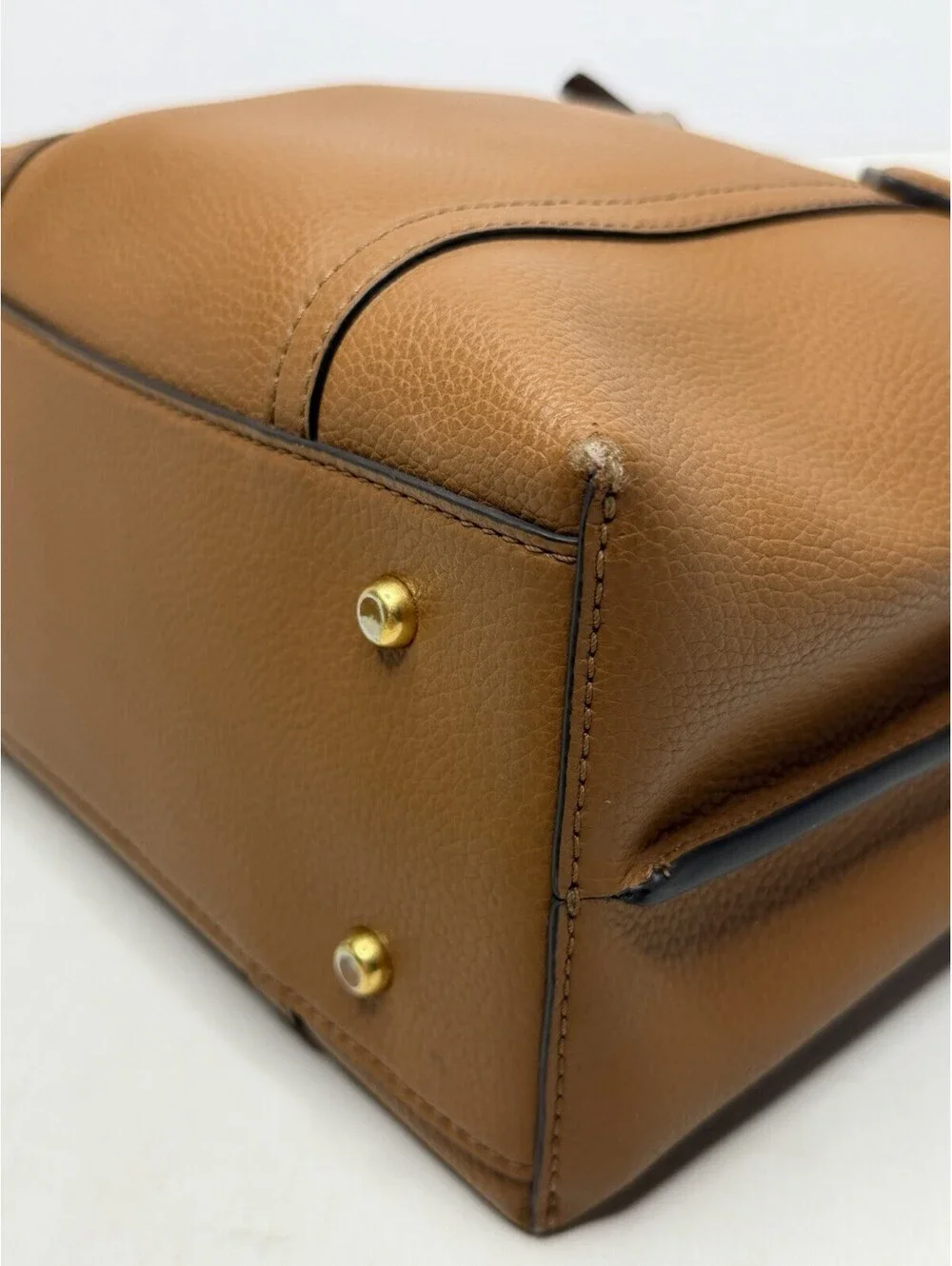 Tory Burch Perry Small Triple Compartment Tan Pebbled Leather Tote Handbag P28